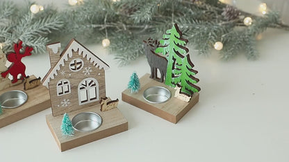 Bulk Wooden Christmas Snowman Deer Candle Holder Wholesale