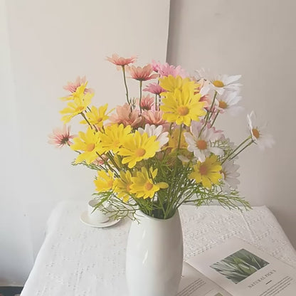 Premium 8 pcs Lifelike Silk Daisy Flowers - UV-Resistant Artificial Blooms for Porch Planters Garden Accent All-Season Décor