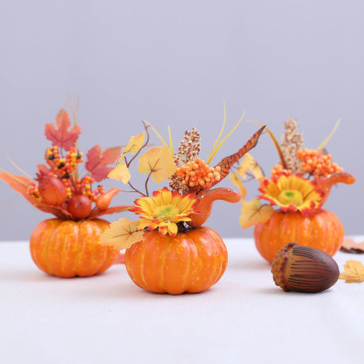 3 Pcs Artificial Pumpkin Table Centerpiece Set for Fall Harvest Halloween Thanksgiving Decor