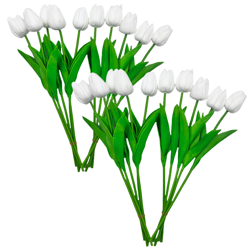 20 Pcs White Artificial Tulip Stems 12 Inch Silk Faux Flowers for Spring Easter Mother's Day Decor