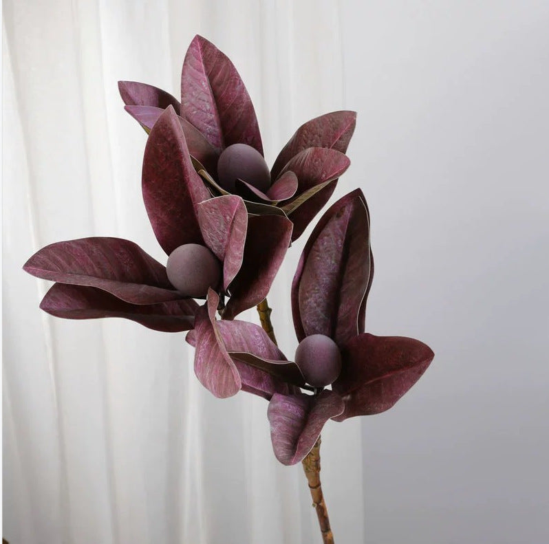 12 Inch Magnolia Leaves with Fruits Stems Spray, 12 Pcs Artificial Branch Leaves Bulk