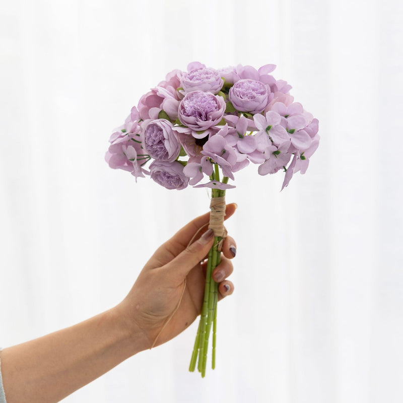 12 Inch Artificial Peony and Hydrangea Bouquet, 1 Pc Silk Floral Arrangement for Wedding and Home Decor