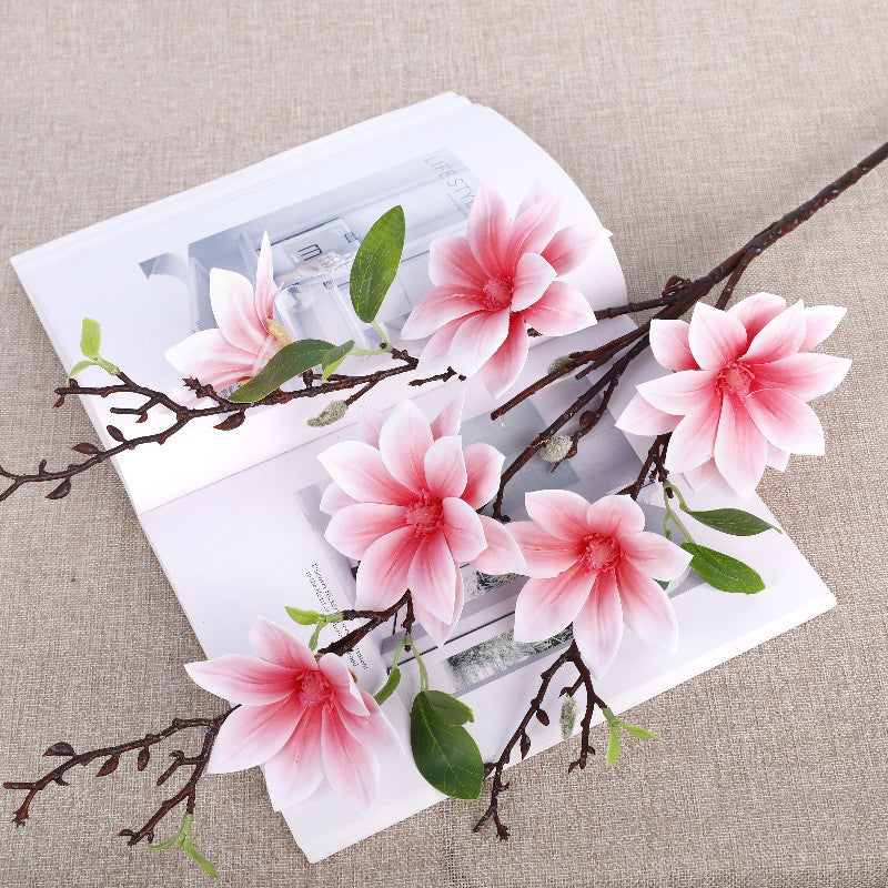 34 Inch Faux Magnolia Branch Spray – Artificial Magnolia Flower Stem, Bulk Spring Floral Arrangement