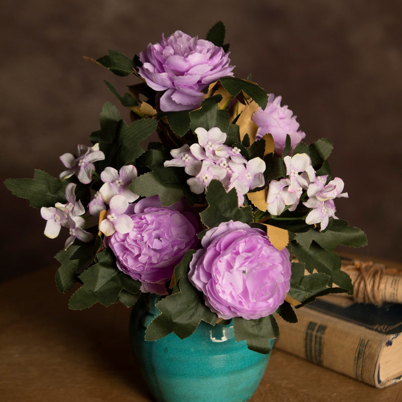 16 Inch Vintage Peony Bush Bouquet with Mixed Hydrangea, 1 Bulk Artificial Silk Flowers for Wedding Crafts Party