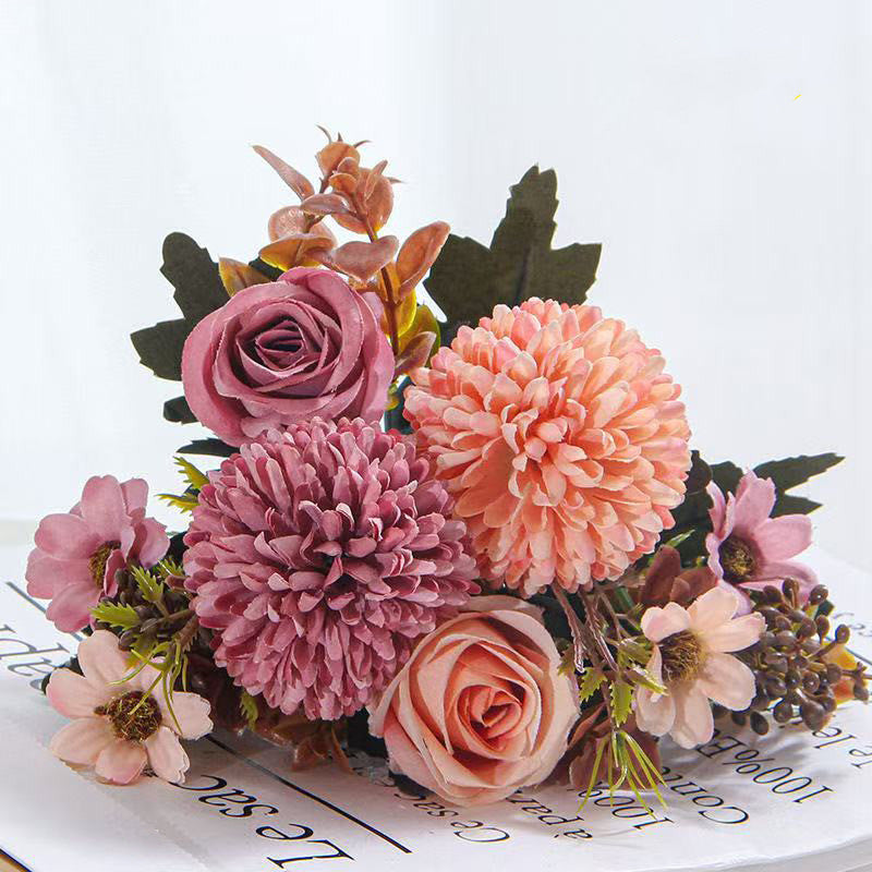 12 Inch Artificial Silk Fall Flowers Bouquet, 10 Stems Mixed Chrysanthemum Rose Daisy Mums Faux Floral Arrangement