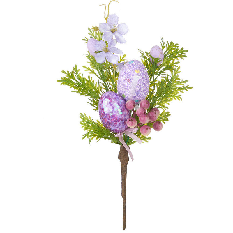 6 Pcs Artificial Easter Flower Stems with Egg Ornaments, Faux Silk Floral Stems Bulk