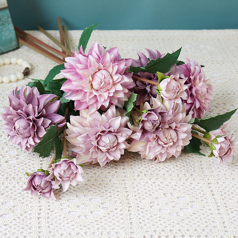 21 Inch Artificial Purple Dahlia Stems 10 Pcs Bulk Autumn Flowers Decoration