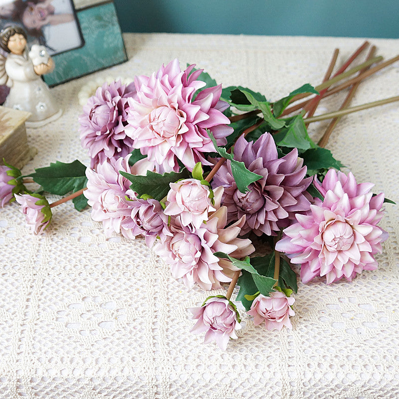 21 Inch Artificial Purple Dahlia Stems 10 Pcs Bulk Autumn Flowers Decoration