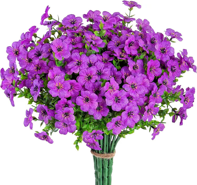 12 Bundles Artificial Flowers Plants UV Resistant Outdoor Planter Porch Patio Garden