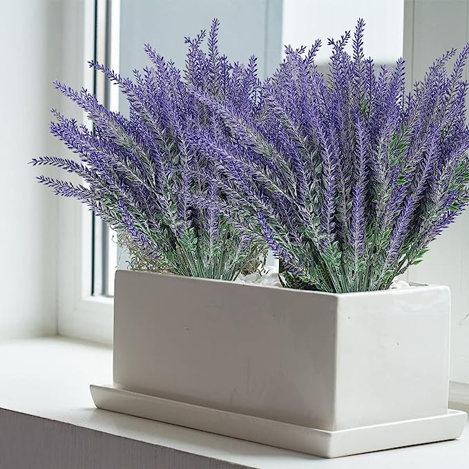 8 Pcs Lavender Artificial Flowers 12 Inch UV Resistant Faux Shrubs Greenery Decor