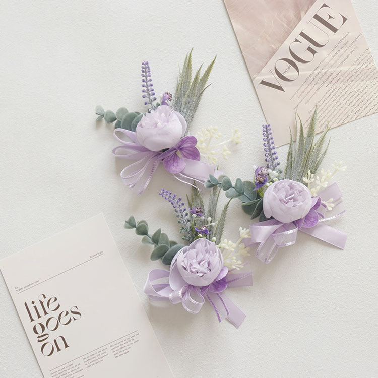 Purple Peony Corsage with Greenery, Bulk Artificial Silk Flowers, Wholesale Quantity