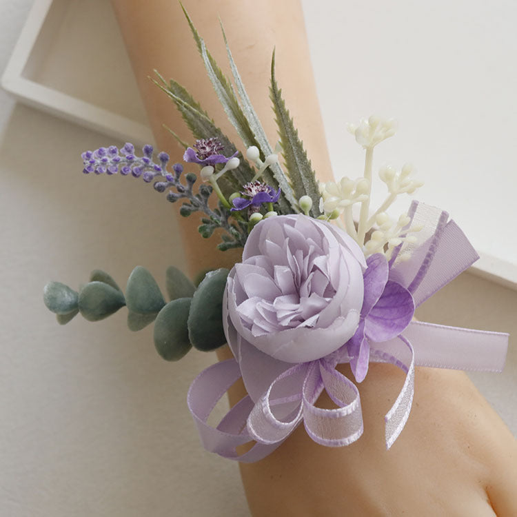 Purple Peony Corsage with Greenery, Bulk Artificial Silk Flowers, Wholesale Quantity