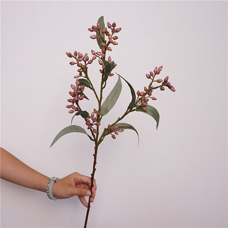 21 Inch Artificial Eucalyptus Fruit Branches 3 Stems Lifelike Silk Green Foliage for Wedding Home Decor