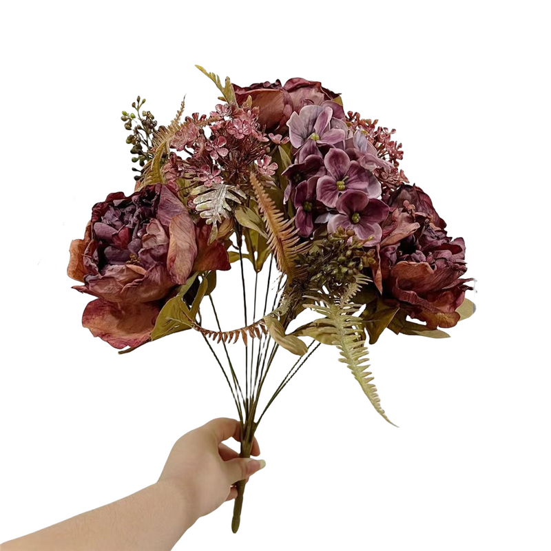 18 Inch Artificial Peony Bush Bouquet, Burnt Edge, Large, Bulk Wholesale, 18" Tall