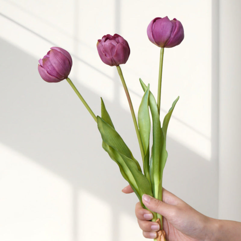 Real Touch Tulips Bouquet, 10 Stems, Soft Latex Artificial Flowers, 12 Inch, Pink