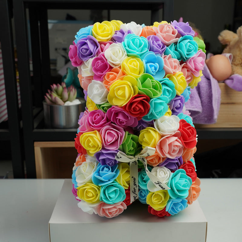 10 Pcs Artificial Foam PE Rose Bear Flowers Handmade Gift for Valentines Day