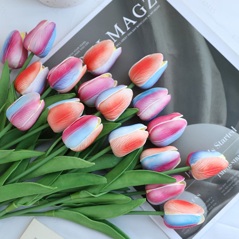 20 Packs 13.5 Inch Artificial Tulip Stems, Lifelike PU Silk Flowers for Spring Centerpieces, Easter Decor, Vase Arrangements