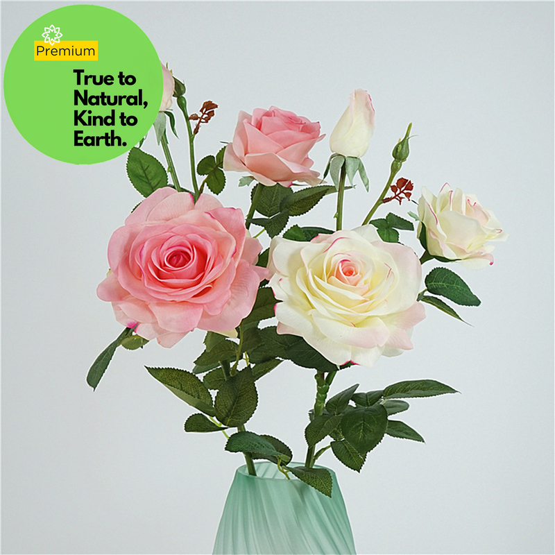 Real Touch Rose Spray Stems with Buds, 6 Stems, Artificial Silk Flowers