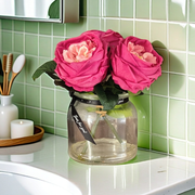 8 Inch Real Touch Fuchsia Rose Artificial Flower in Vase with Faux Water, Bulk Potted Flowers