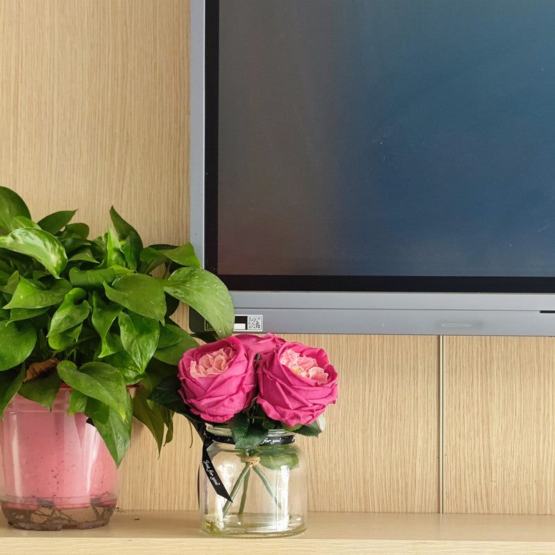 8 Inch Real Touch Fuchsia Rose Artificial Flower in Vase with Faux Water, Bulk Potted Flowers