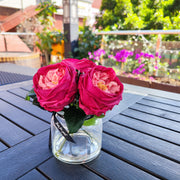 8 Inch Real Touch Fuchsia Rose Artificial Flower in Vase with Faux Water, Bulk Potted Flowers