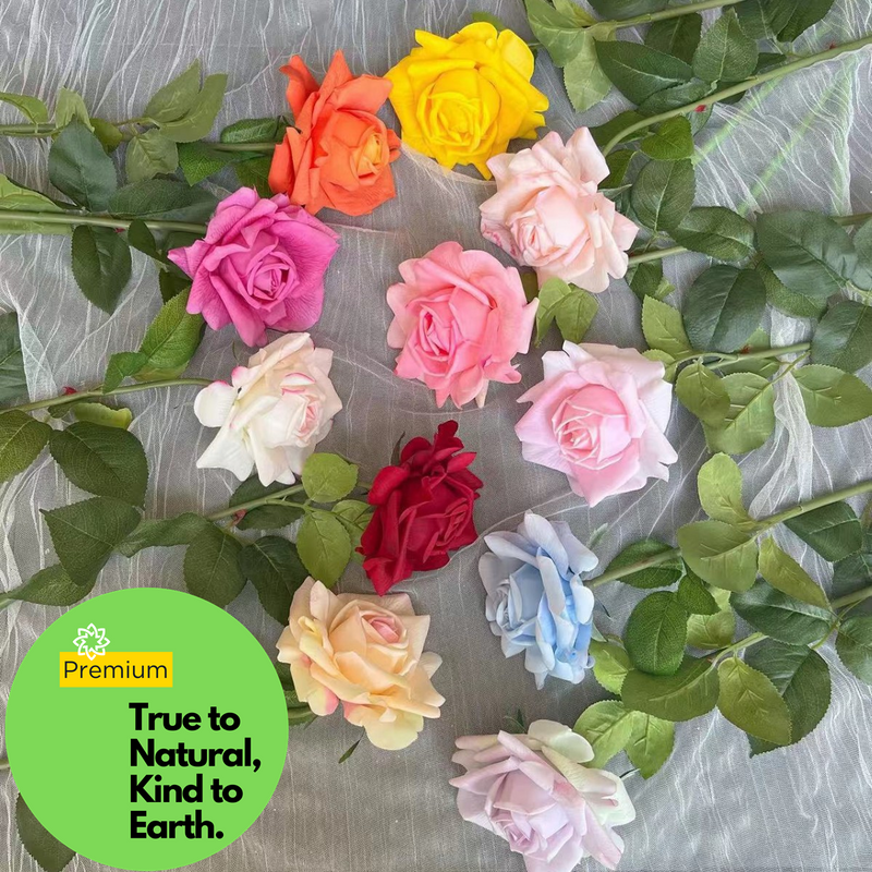 28.7 Inch Real Touch Ruffled Silk Roses, Lifelike Artificial Flowers for Wedding and Home Decor