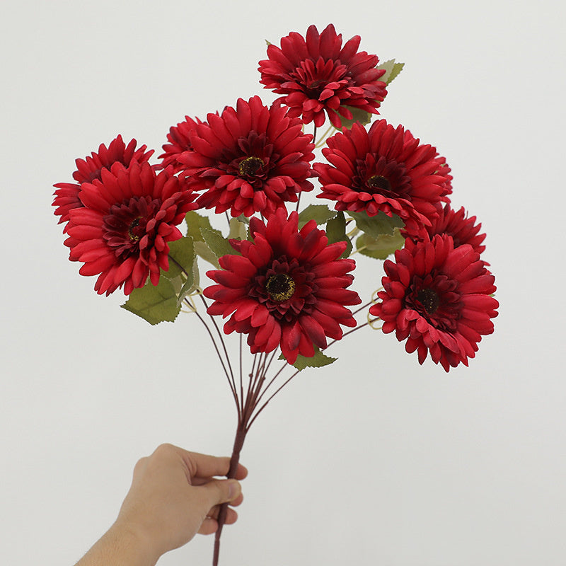 19 Inch Artificial Gerbera Daisy Bush - 9 Stems Silk Flowers for Autumn Winter Decor Bulk