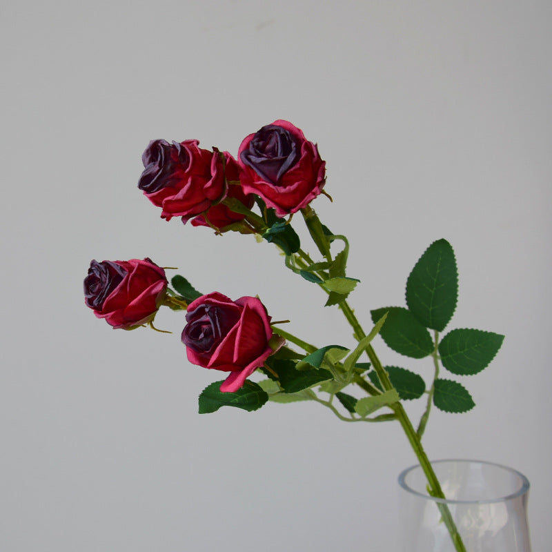 17.3 Inch Artificial Mini Roses with Burnt Edge, Lifelike Silk Flowers, Bulk for Home Decor, Wedding Centerpieces, DIY Crafts