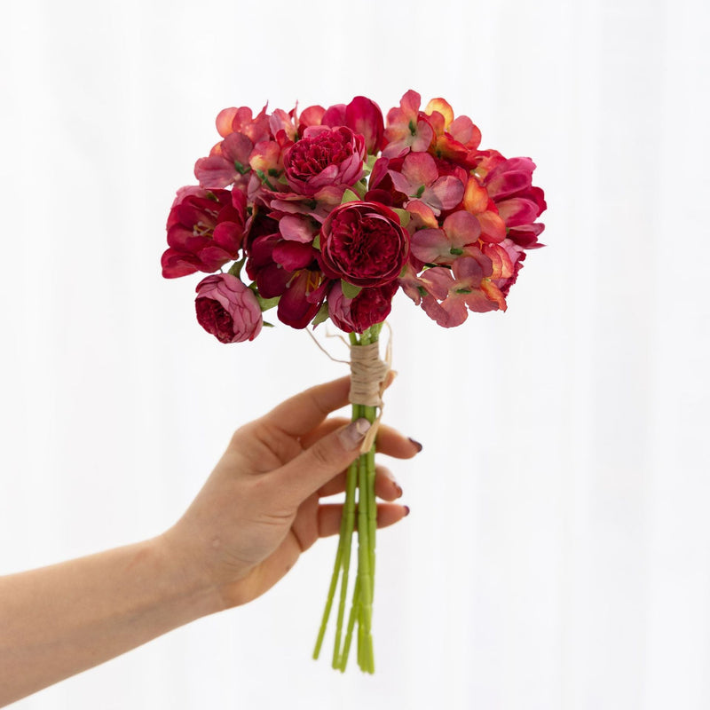 12 Inch Artificial Peony and Hydrangea Bouquet, 1 Pc Silk Floral Arrangement for Wedding and Home Decor
