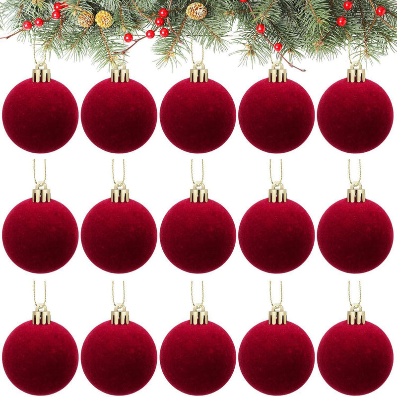 15 Pcs 2.3 Inch Velvet Christmas Ball Ornaments Soft Plush Holiday Tree Decor