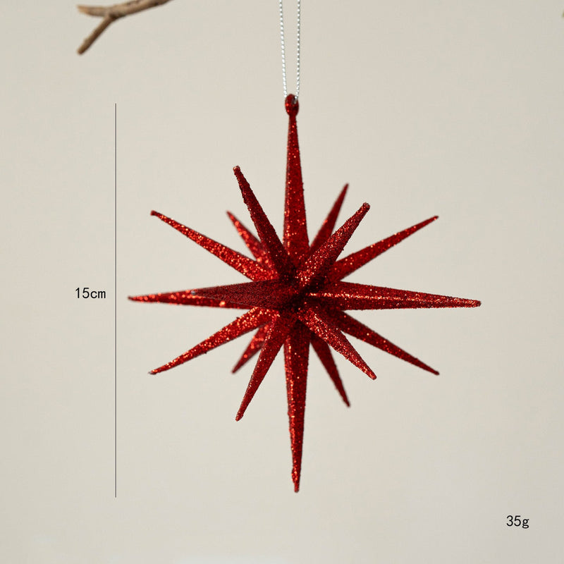 Glitter Starburst Star Christmas Ornaments Bulk Set Hanging Tree Decorations
