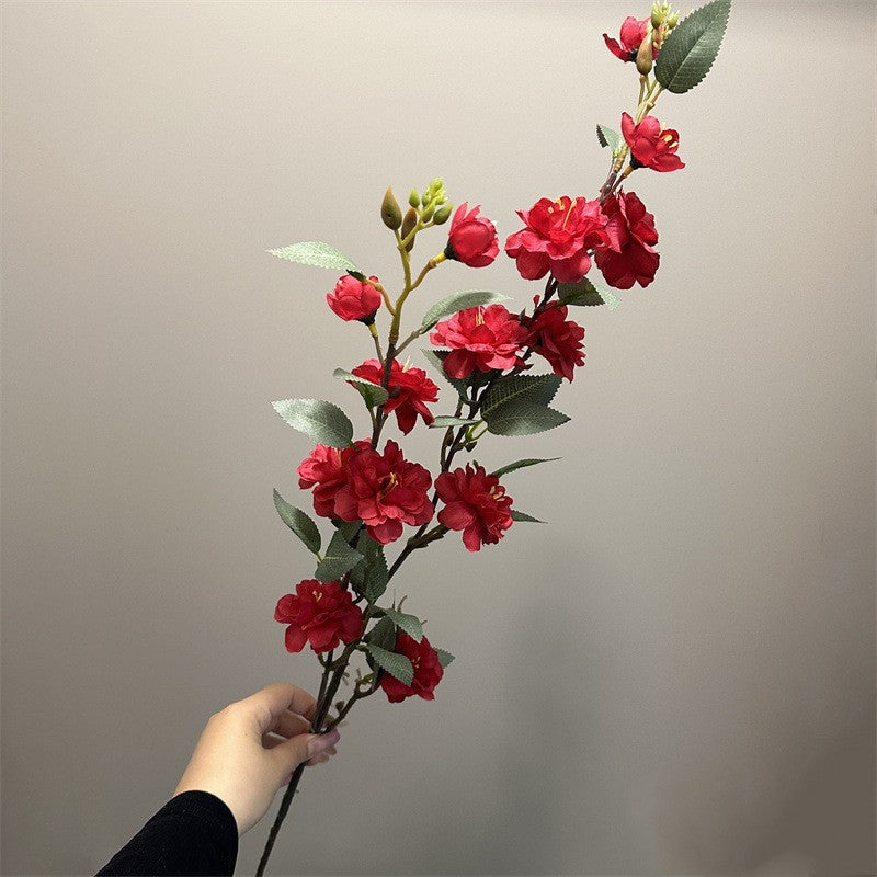 35 Inch Artificial Quince Blossom Branch 1 Pc Spring Floral Decor