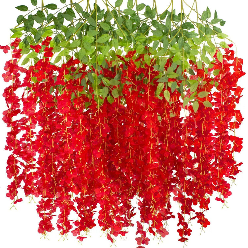 12 Inch Artificial Wisteria Hanging Flowers Garland, 12 Pcs, Purple, Silk, Wedding & Garden Wall Decor