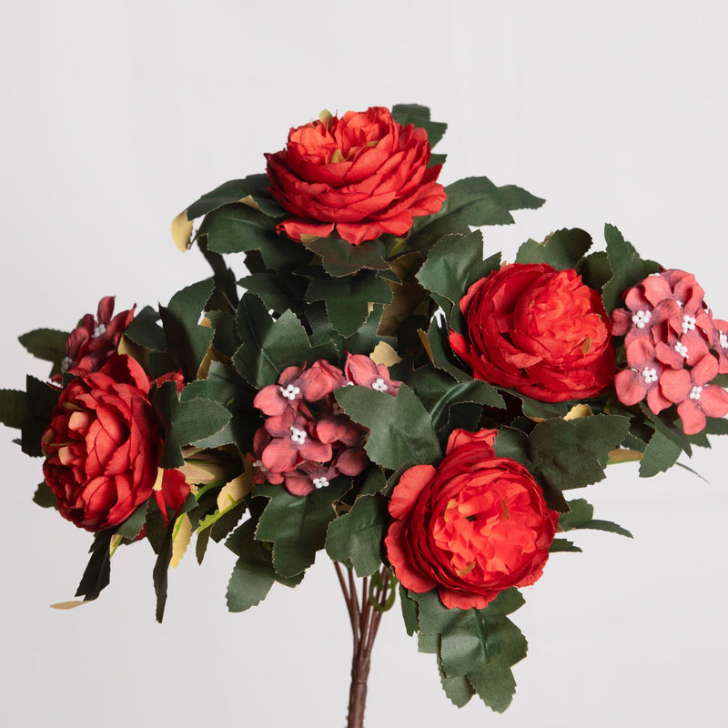 16 Inch Vintage Peony Bush Bouquet with Mixed Hydrangea, 1 Bulk Artificial Silk Flowers for Wedding Crafts Party