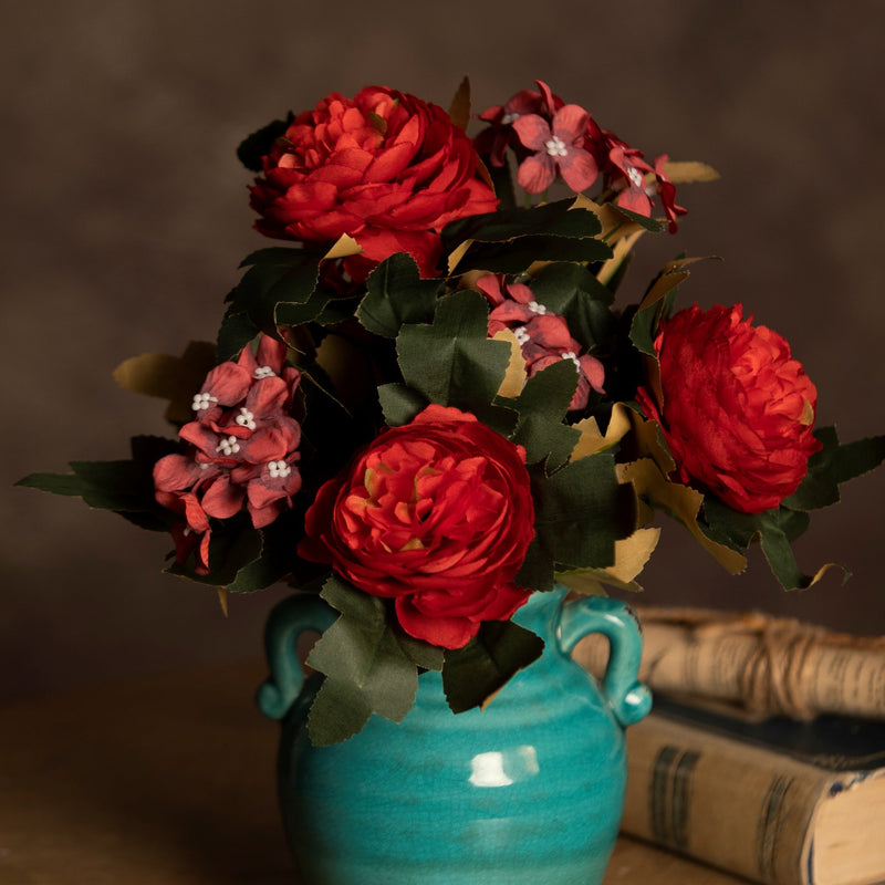 16 Inch Vintage Peony Bush Bouquet with Mixed Hydrangea, 1 Bulk Artificial Silk Flowers for Wedding Crafts Party