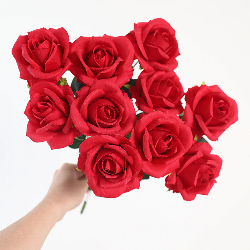 16.5 Inch Artificial Rose Bouquet Bush - Realistic Silk Faux Flowers for Floral Arrangements, Home Decor, Wedding Centerpieces, DIY Crafts