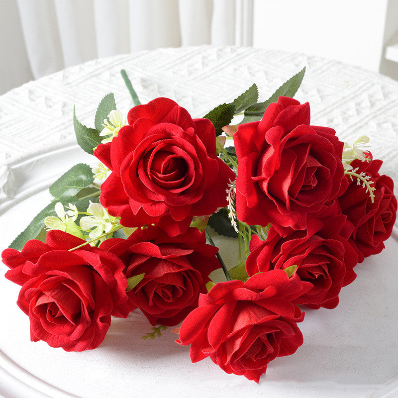 13.5 Inch Artificial Silk Rose Bush Bouquet, Bulk Wholesale, Faux Flower Stems
