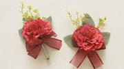 Carnation Corsage and Boutonniere Set, Bulk Wedding Party Flowers, Artificial Silk, Multiple Pieces