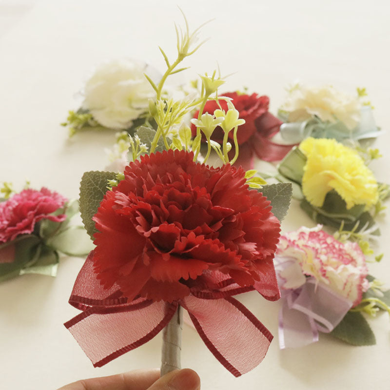 Carnation Corsage and Boutonniere Set, Bulk Wedding Party Flowers, Artificial Silk, Multiple Pieces