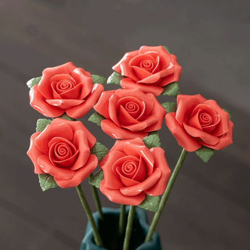 Porcelain Rose Flower Stems 10 Pcs Ceramic Craft Floral Decoration Bulk