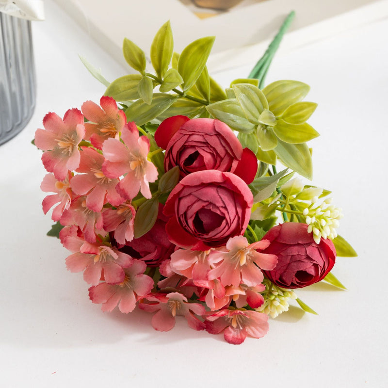 11.5 Inch Small Artificial Peony Buds Bush with Wildflowers Bouquet, 1 Piece