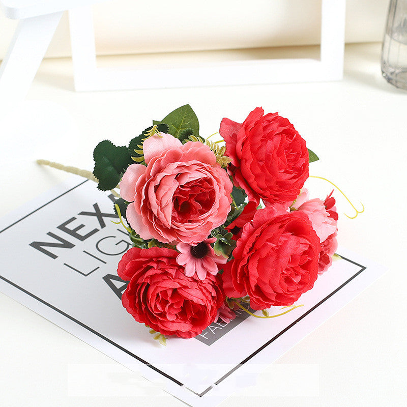 11.8 Inch Artificial Peony and Daisy Bush Bouquet, Mixed Flowers, Small Table Arrangement, 1 Piece, Silk Flowers for Home Decor and Wedding DIY
