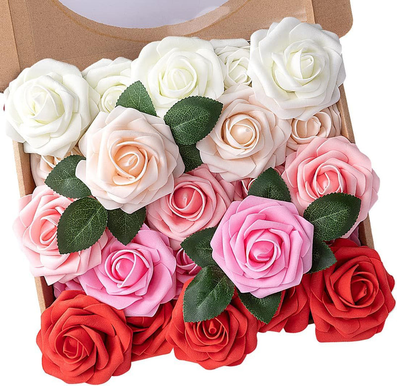 25 Pcs Foam Rose Stems Real Touch Artificial Flowers for Wedding DIY Bulk