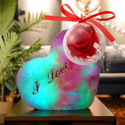 2 Pcs Preserved Rose Keychain with Heart Plush and LED Light Valentine's Day Gift