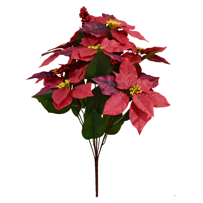 26 Inch Large Artificial Glitter Poinsettia Bouquet, 1 Stem, Retro Christmas Decor