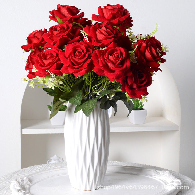 13.5 Inch Artificial Silk Rose Bush Bouquet, Bulk Wholesale, Faux Flower Stems