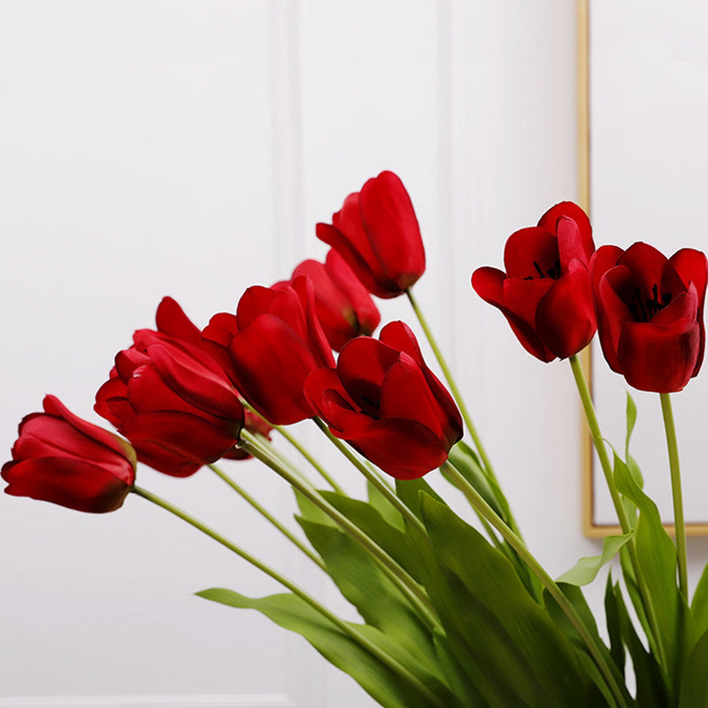 12 Inch Artificial Silk Tulip Flowers Bouquet, 12 Pcs, 19" Stems, Bulk Wholesale