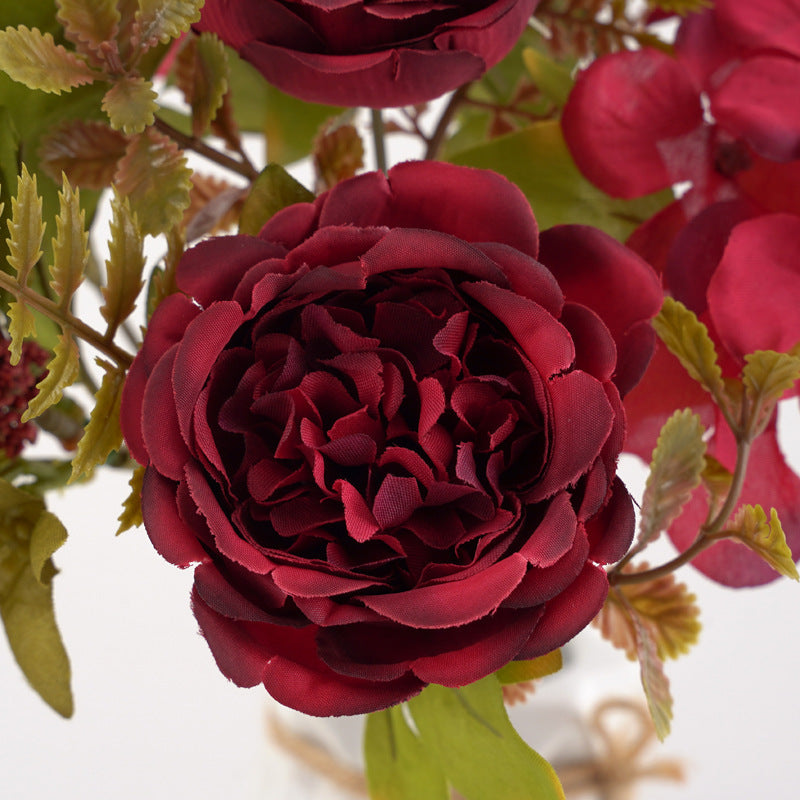 12.5 Inch Mixed Artificial Flower Bouquet 10 Pcs Peony Rose Bud Hydrangea Bush Arrangement
