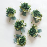 Retro Green Rose Boutonniere with Greenery Bulk Wholesale Artificial Flowers