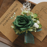 Retro Green Rose Boutonniere with Greenery Bulk Wholesale Artificial Flowers